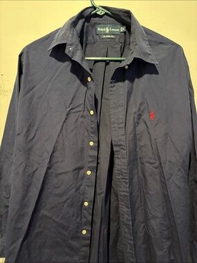 Ralph Lauren Navy Button-Down Shirt with Red Pony Logo